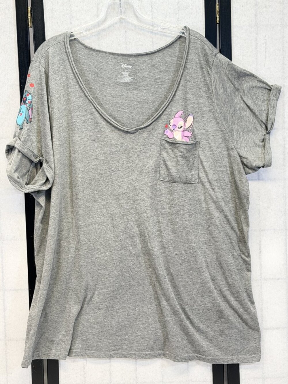 Disney Stitch Characters 3X Graphic Feminine Pocket Tee Shirt Grey Kawaii Y2K